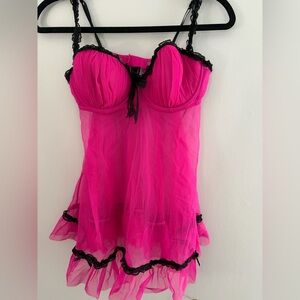 La SENZA Hot Pink Chemise with Black Lace